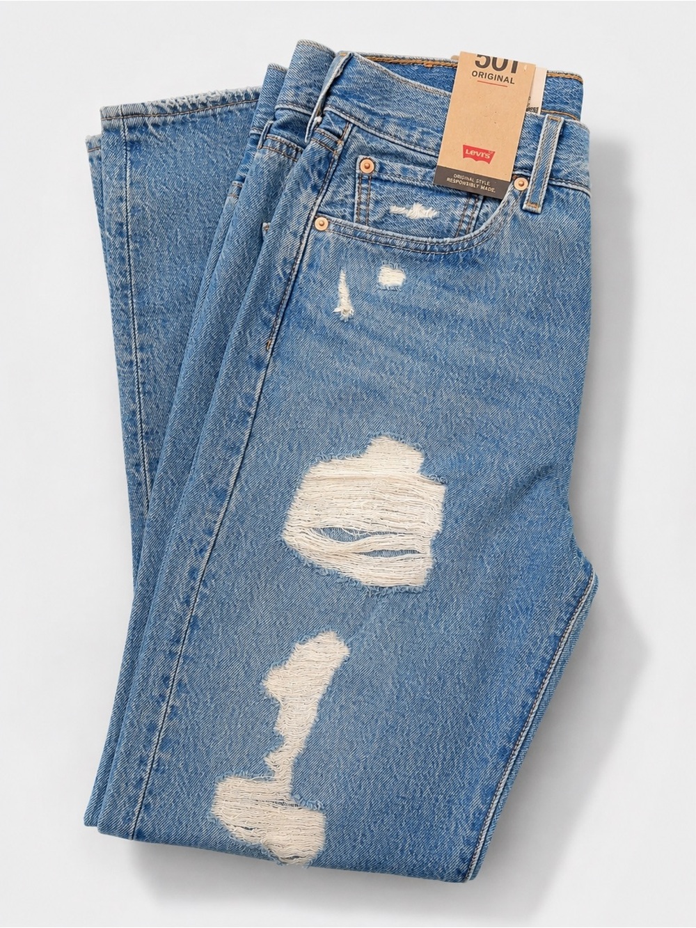 Levi's Straight Leg Distressed Light Blue Jeans